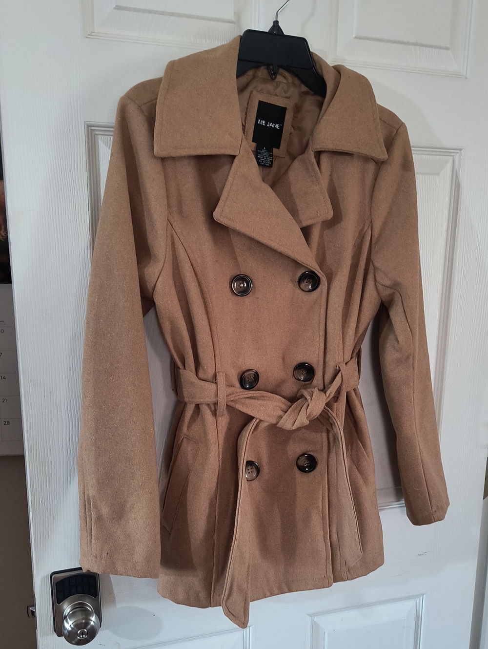 Me Jane Camel Double-Breasted Belted Trench Coat